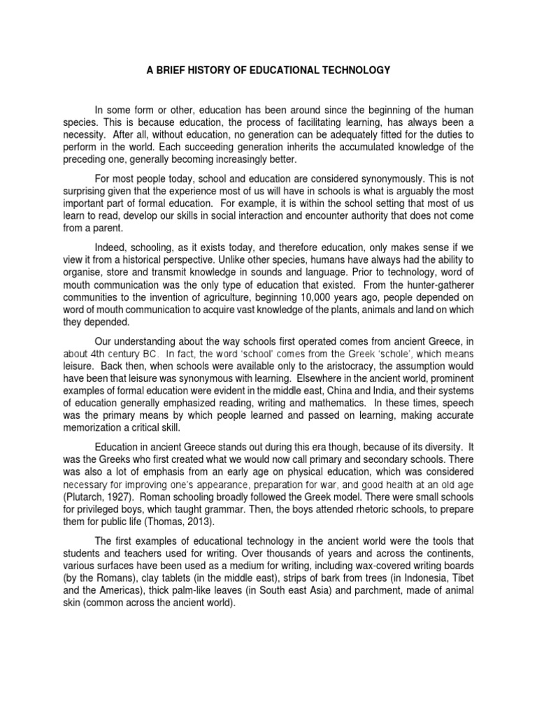 Brief History of Education and Educational Technology PDF John