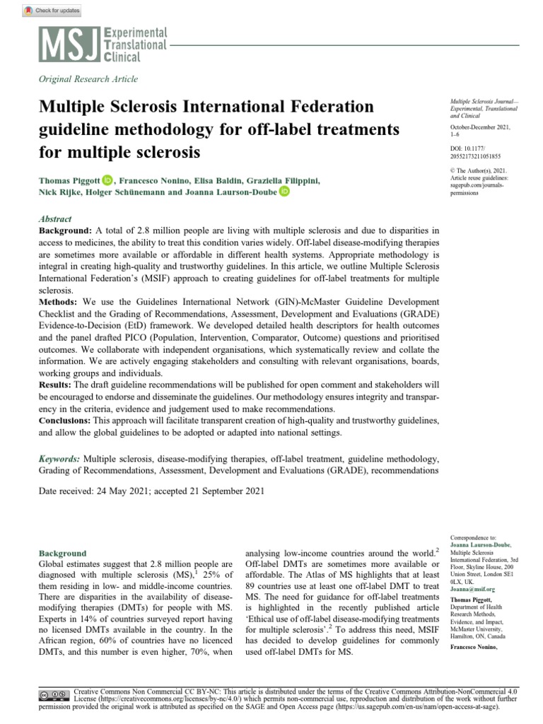 Multiple Sclerosis International Federation guideline methodology for