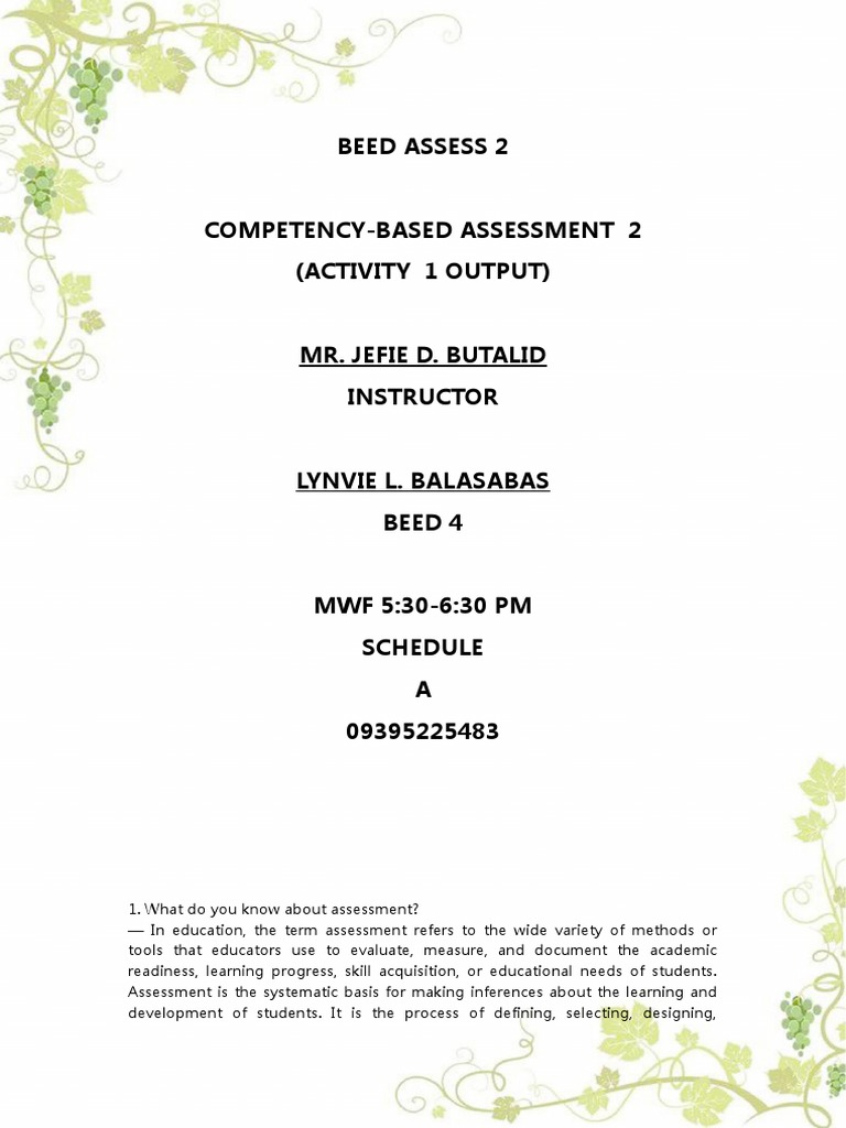 Beed Assess Ass Pdf Educational Assessment Teachers