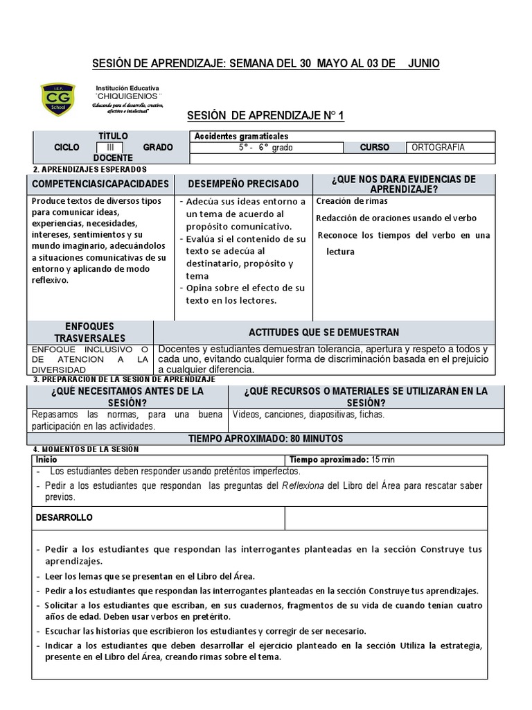 Sesiones 5° - 6° Grado 30 Al 03 de Ajunio | PDF | Verbo | Aprendizaje