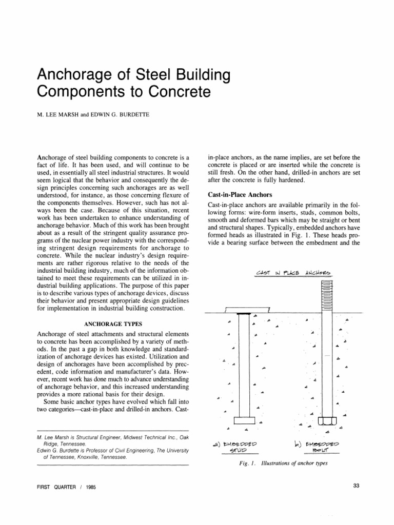 Anchorage of Steel Building Components To Concrete - Lee Marsh ...