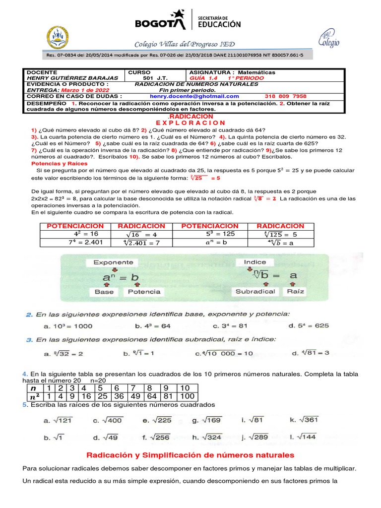 1 4 Simplificacion De Radicales Pdf Exponenciación Matemáticas