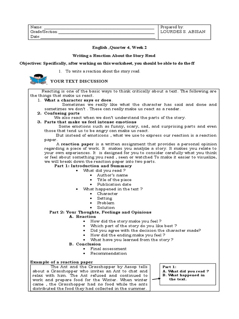 English Quarter 4 Week 2 PDF Thought Emotions