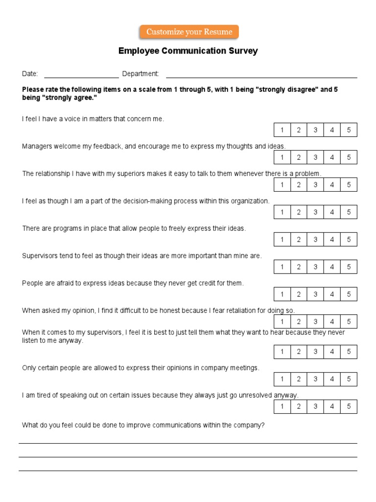 Employee Communication Survey Download Free Pdf Copyright