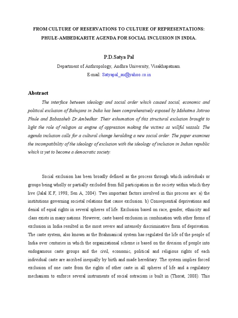Phule-Ambedkarite Social Inclusion Agenda | PDF | Dalit | Democracy