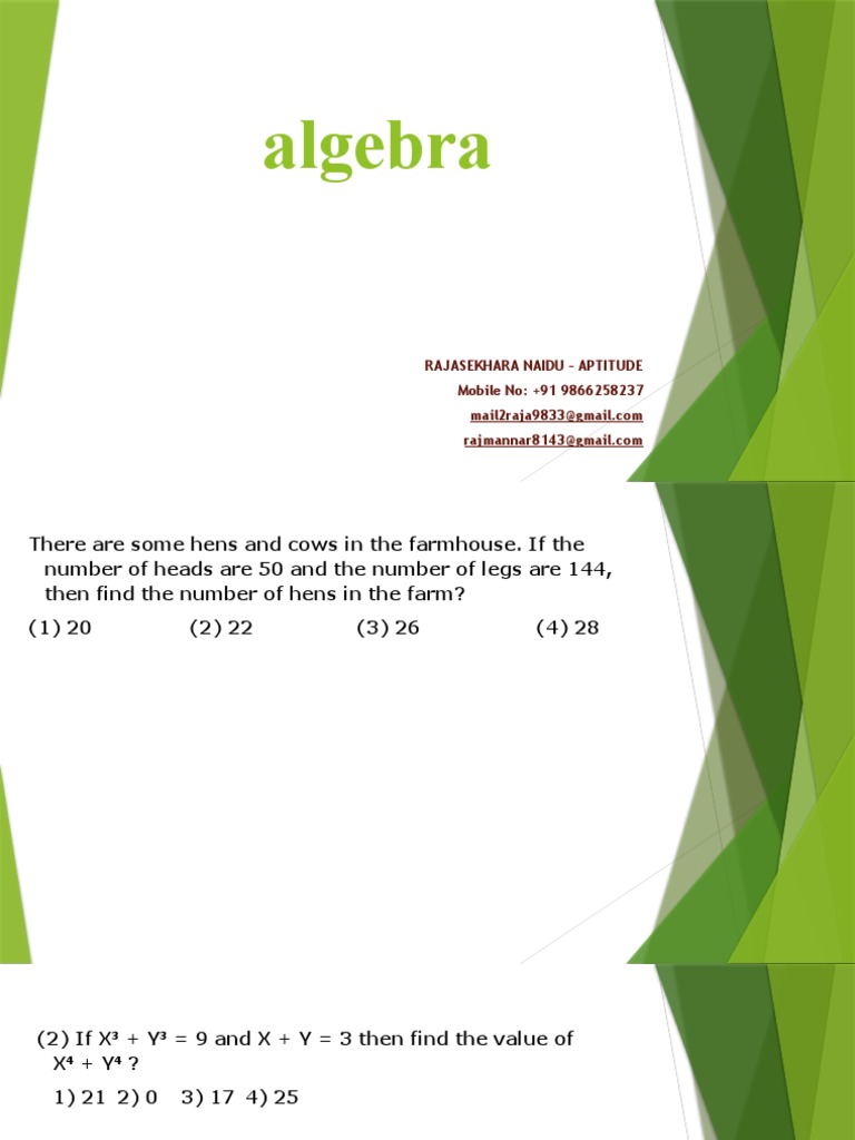 Aptitude and Algebra Problem Set | PDF | Area | Length
