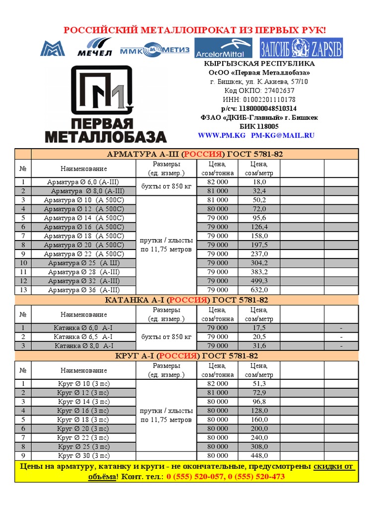 Арматура A-Iii ГОСТ 5781-82: Www.Pm.Kg Pm-Kg@ | PDF