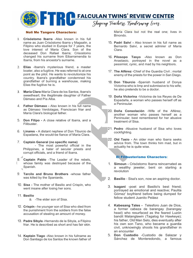 Noli Me Tangere Characters:: Crisóstomo Ibarra - Also Known in His Full ...