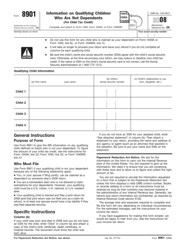 f8901 Accessible PDF Social Security Number Irs Tax Forms