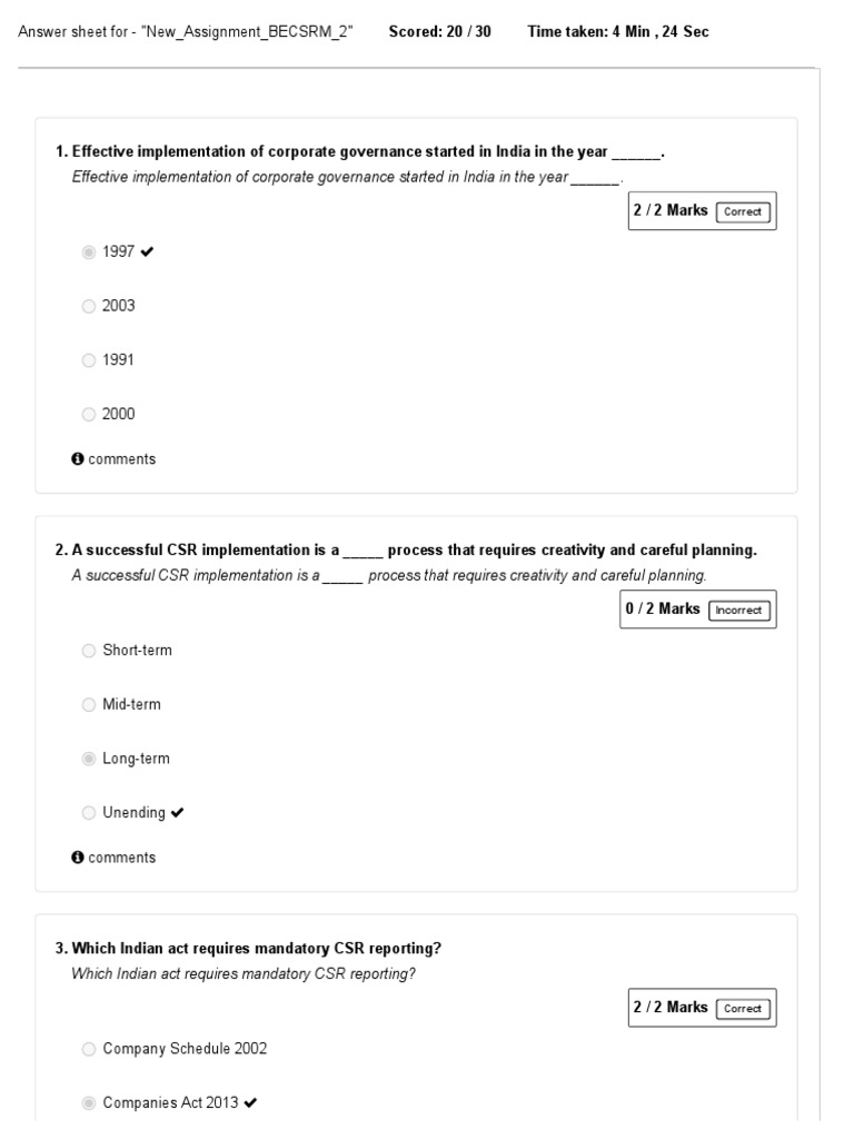 CSR Assignment Answer Sheet Summary | PDF | Corporate Social ...