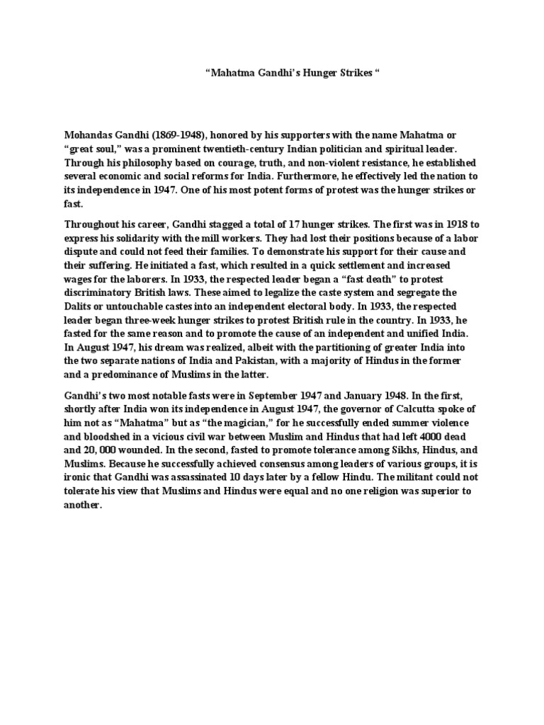 Gandhi's Impactful Hunger Strikes | PDF | Politics | Religion ...