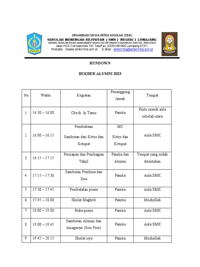 Rundown Bukber Alumni 2023 SMK | PDF