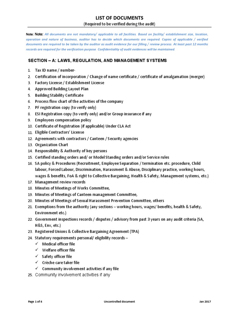 Audit Document Verification Checklist | PDF | Employment | Overtime