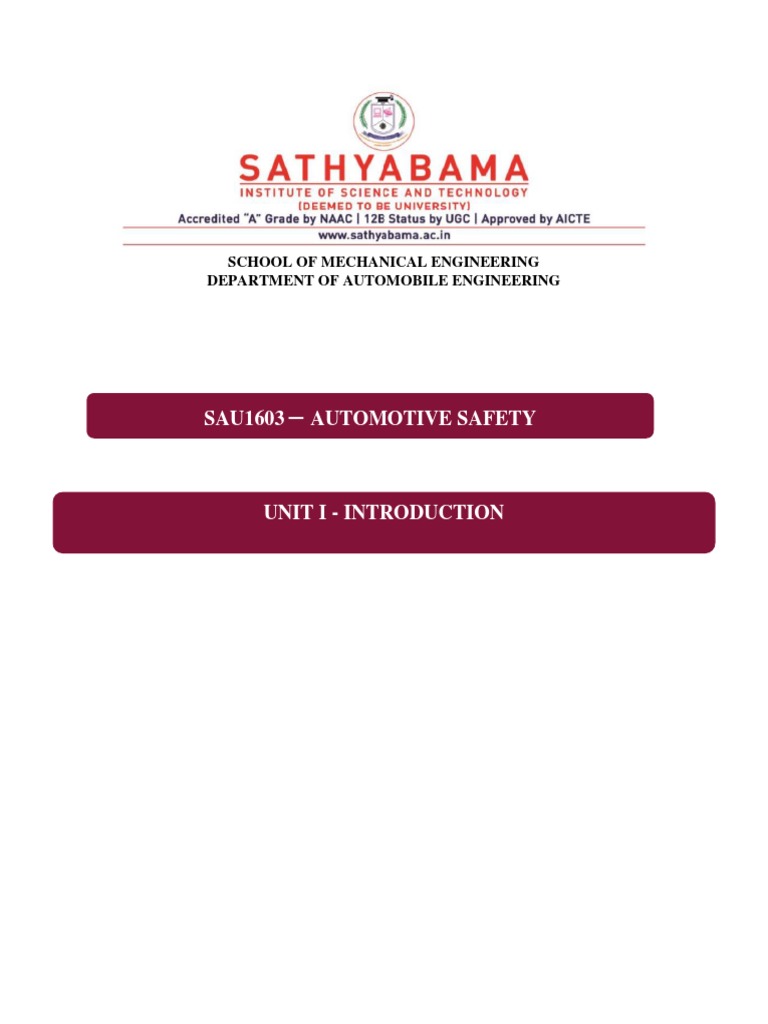 SAU1603 Automotive Safety School of Mechanical Engineering Department