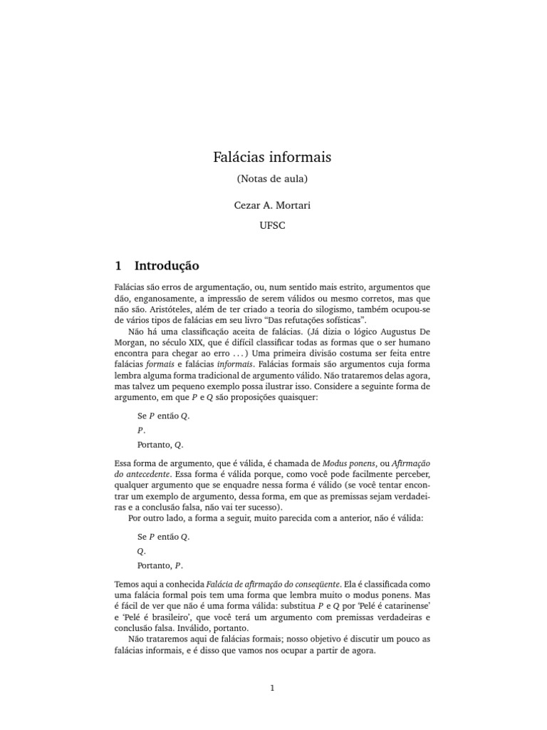 Tipos de Falácias Informais | PDF | Falácia | Argumento