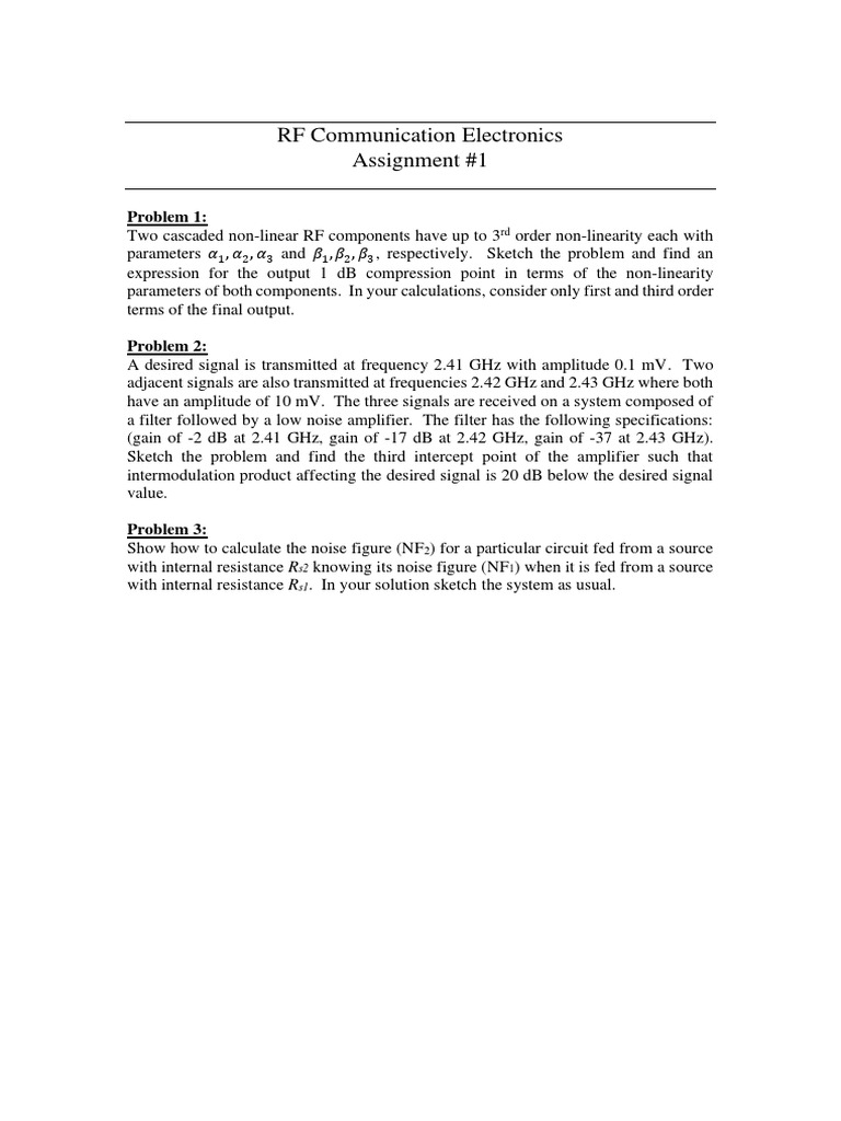 RF Communication Electronics Assignment 1 Problem 1 PDF