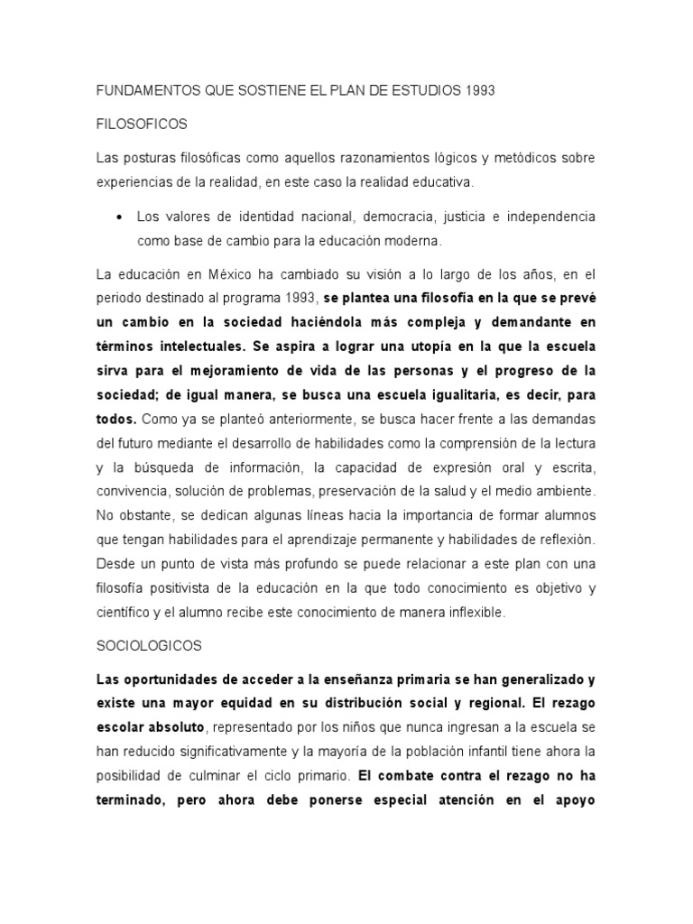 Fundamentos del Plan de Estudios 1993 | PDF | Aprendizaje | Educación ...