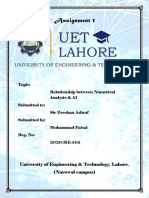 Assignment 1: University of Engineering & Technology, Lahore. (Narowal Campus)
