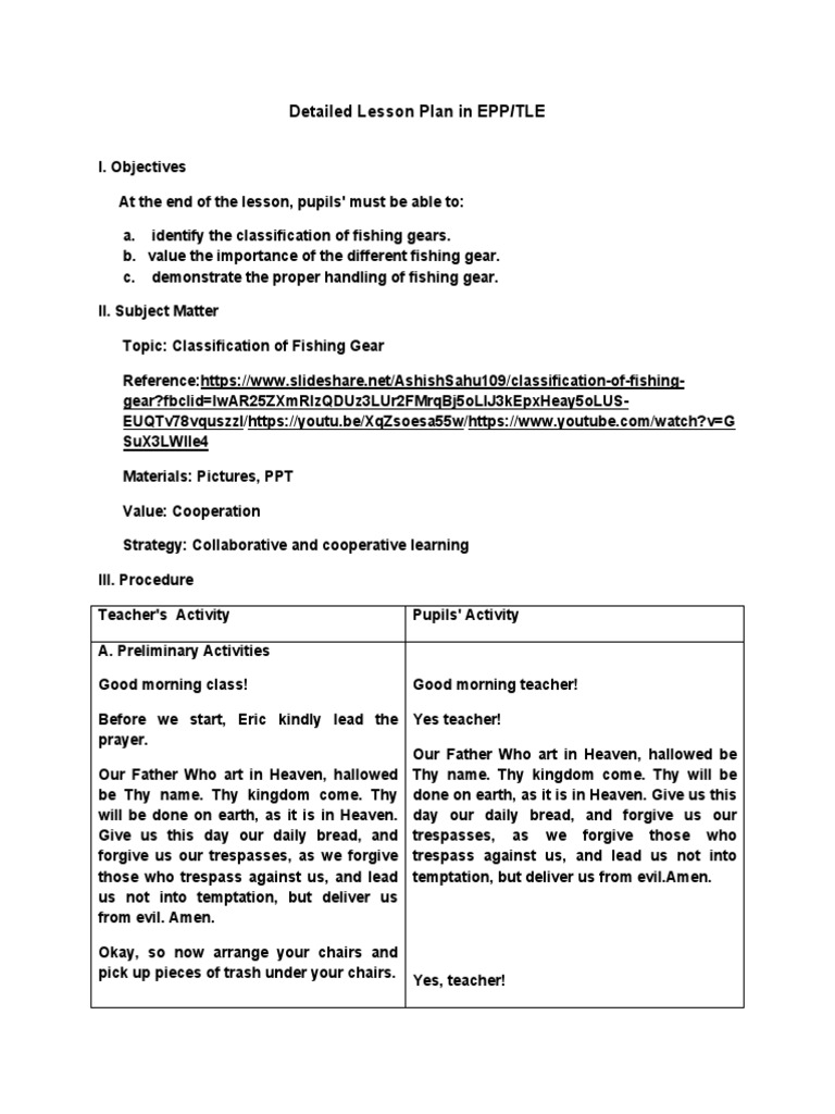 Detailed Lesson Plan in EPP | PDF | Lord's Prayer | Textiles