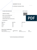 University of Jos: Utme/De Screening Summary Form