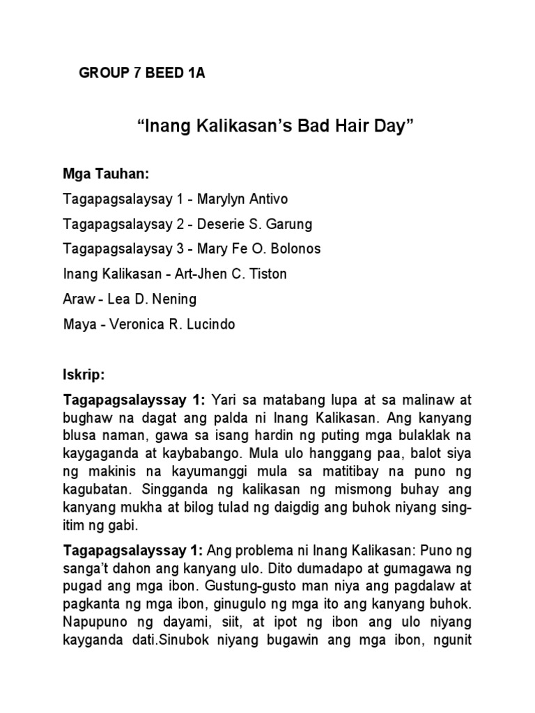 Group 7 - Script - Inang Kalikasans Bad Hair Day | PDF