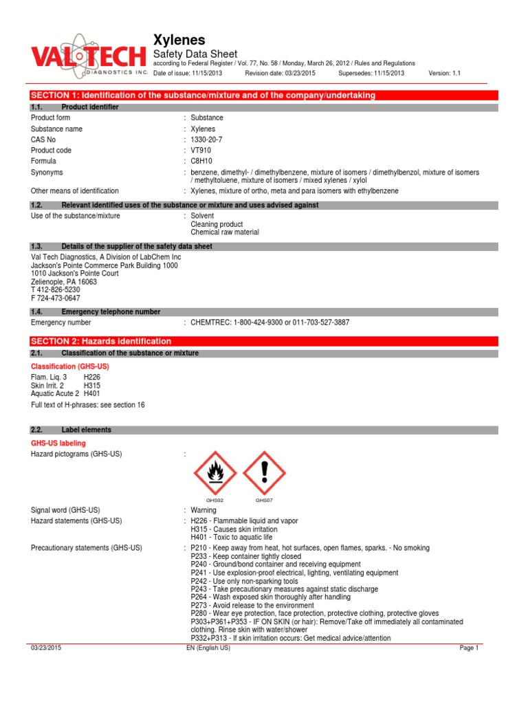 Xylene Msds Sheet : Xylene – TWABG