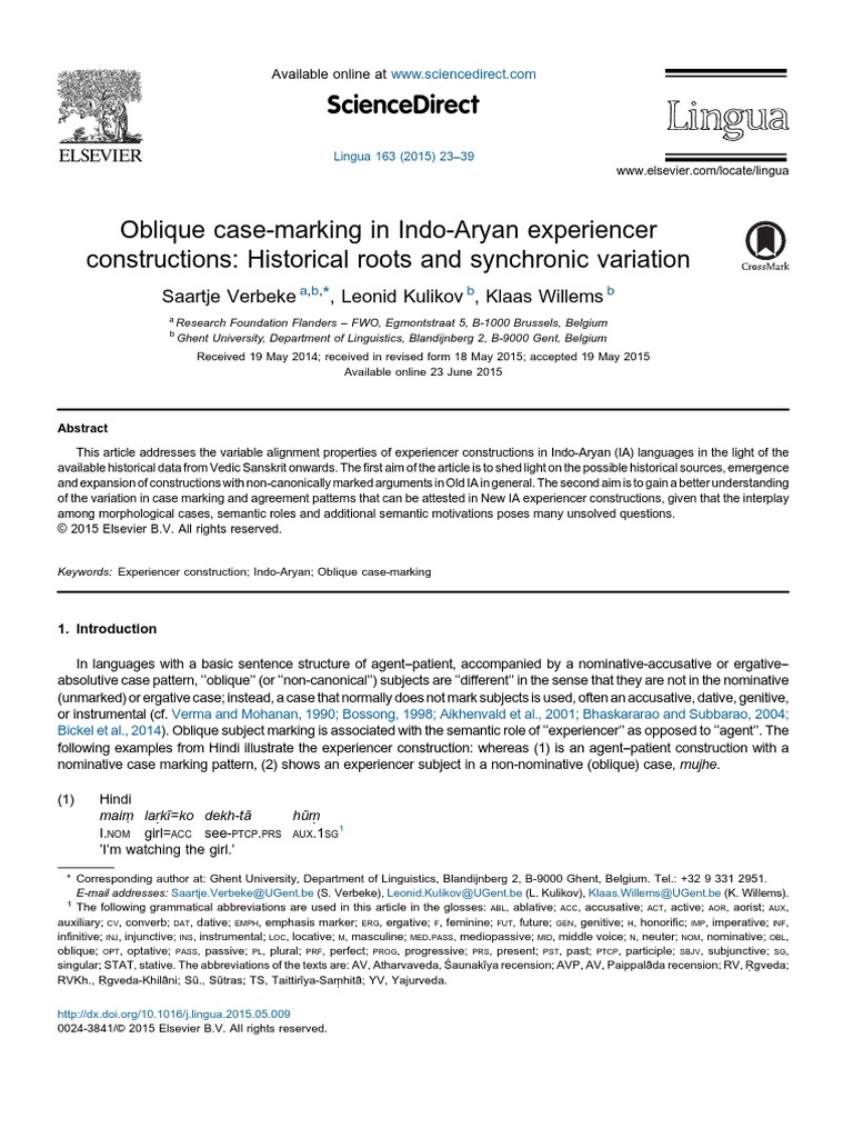Oblique CaseMarking in IndoAryan Experiencer Constructions PDF