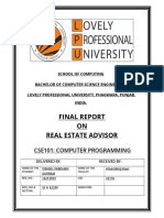 Final Report ON Real Estate Advisor: Cse101: Computer Programming