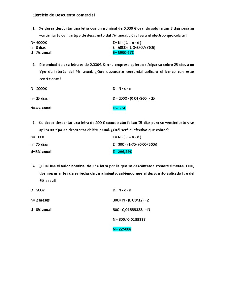 Ejercicios - Letras Descuento | PDF | Dinero | Sector privado