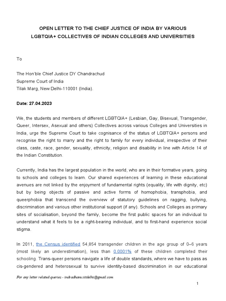 Letter To The Chief Justice of India | PDF | Lgbt | LGBTQIA+ Studies