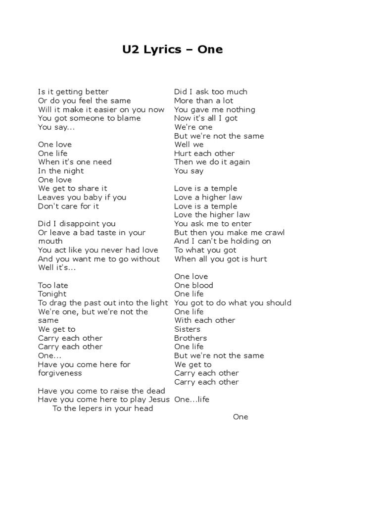 ONE U2 (Lyrics) PDF