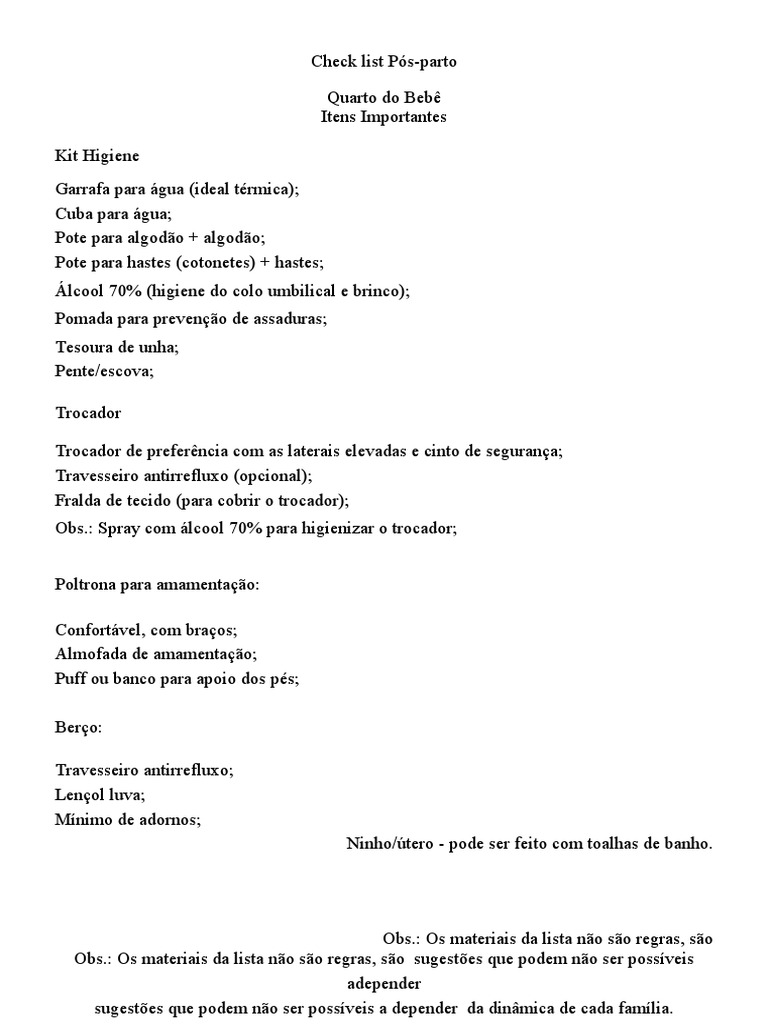 CHECKLIST para Gestantes e Puérperas | PDF | Seio | Amamentação