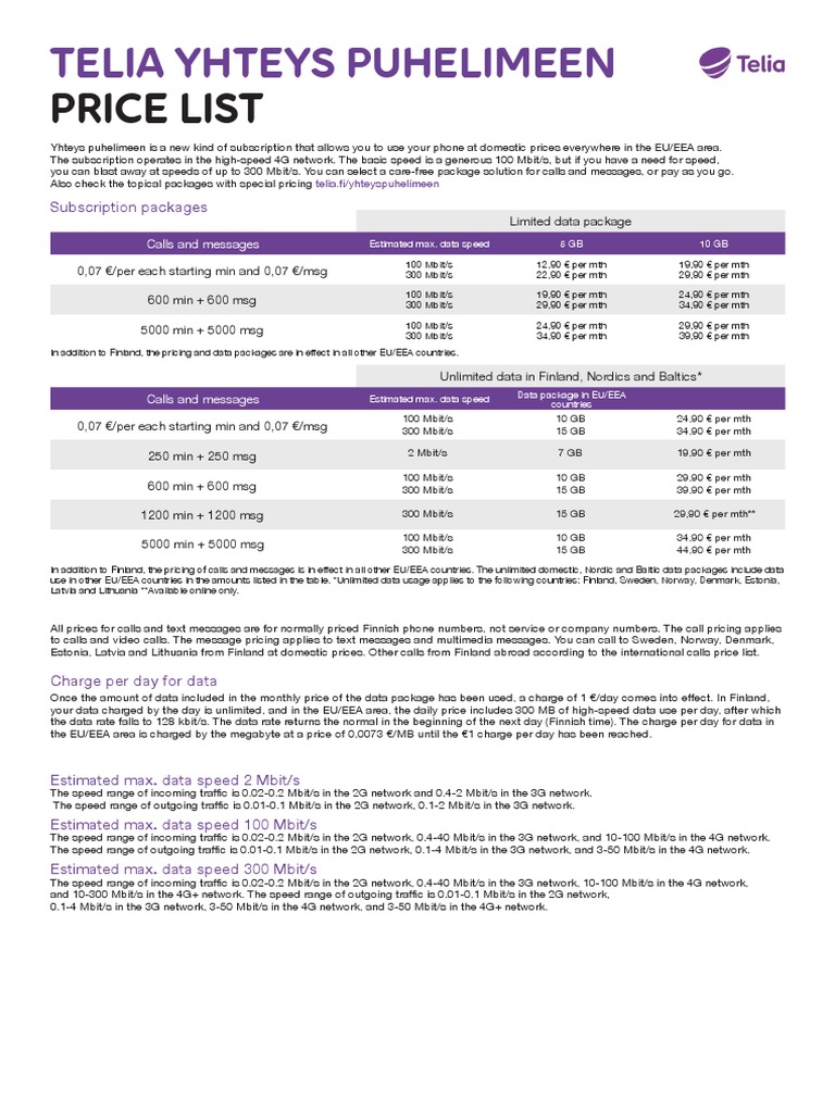 Telia Yhteys Puhelimeen Pricing Overview | PDF | Invoice | Voicemail
