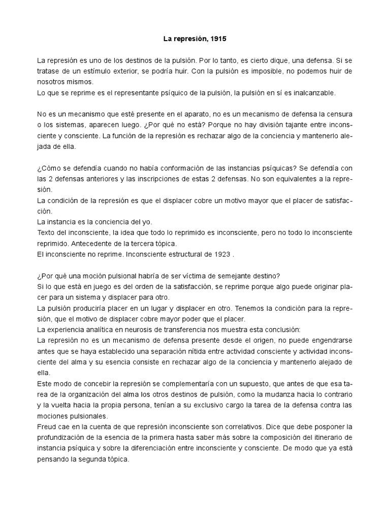 La represión según Freud (1915) | PDF | Mente inconsciente | Filosofía ...