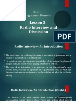 Unit-II Programme Formats: Lesson 3 Radio Interview and Discussion