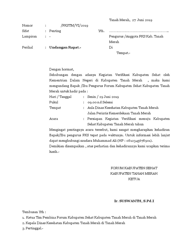 Surat Undangan Rapat Kabupaten Sehat | PDF