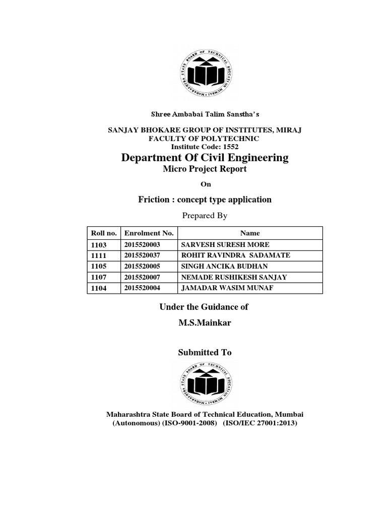 Micro Project on Friction Concepts | PDF | Friction | Physical Sciences