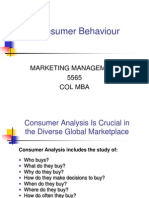 Consumer Behaviour: Marketing Management 5565 Col Mba