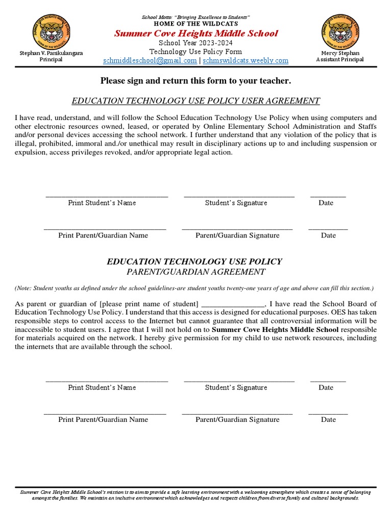 Technology Use Policy Form PDF Educational Technology Schools
