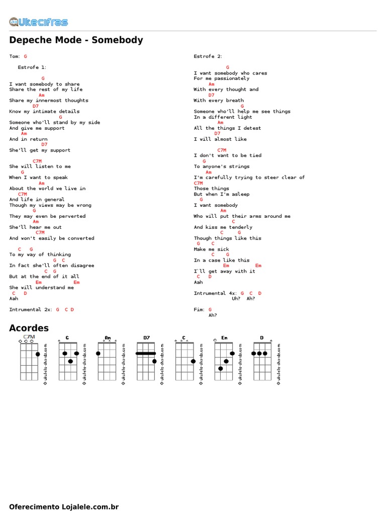 Depeche Mode Somebody (Uke Cifras) PDF