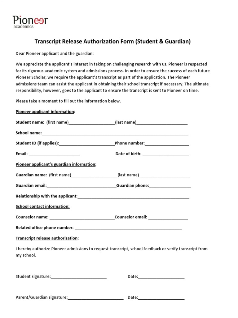 Transcript Release Authorization Form | PDF