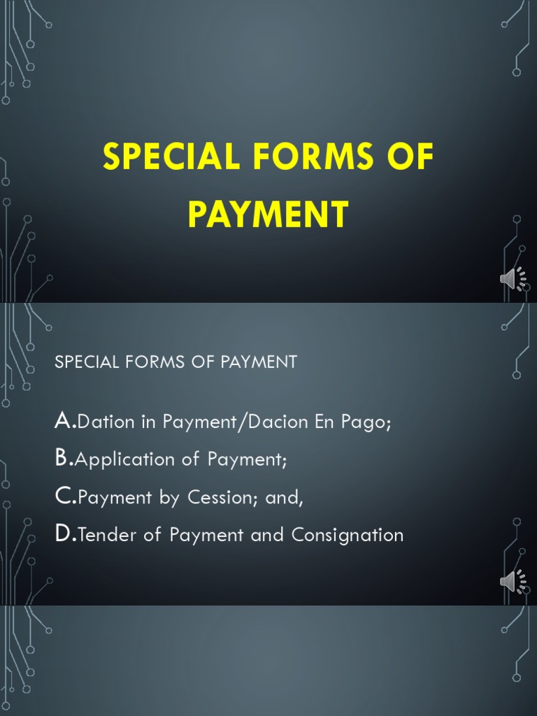 Special Forms of Payment PDF Payments Debt