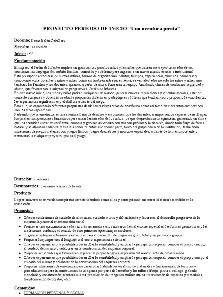 Proyecto de Inicio - Una Aventura Pirata | PDF, image size:768x1024