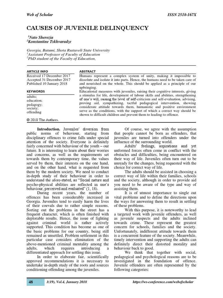 Causes of Juvenile Delinquency | PDF