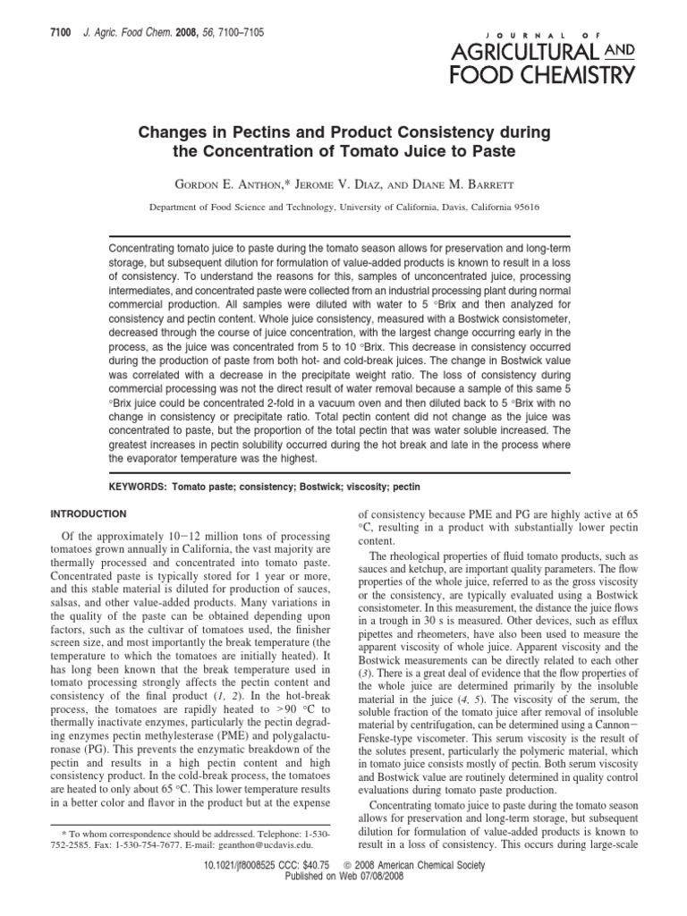 Changes in Pectins and Product Consistency During The Concentration of