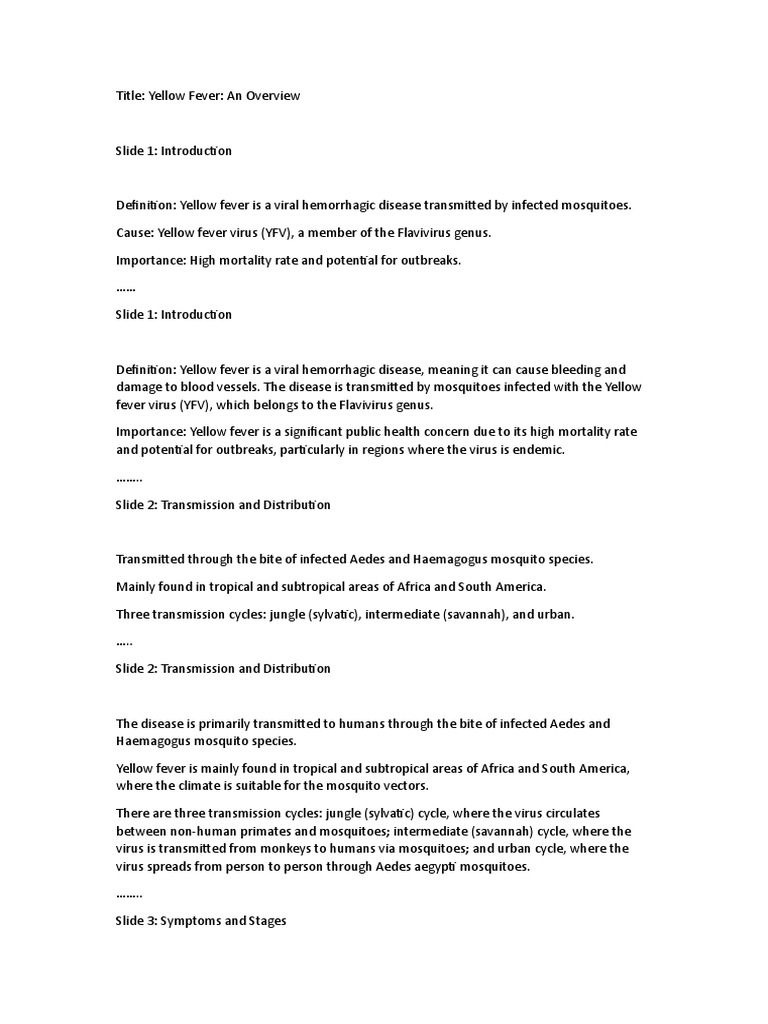 A Comprehensive Guide to the Prevention and Management of Yellow Fever