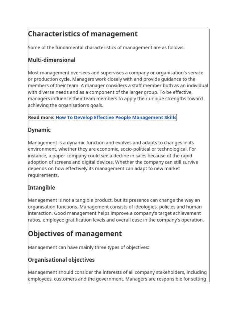 Characteristics of Management MultiDimensional PDF Academic