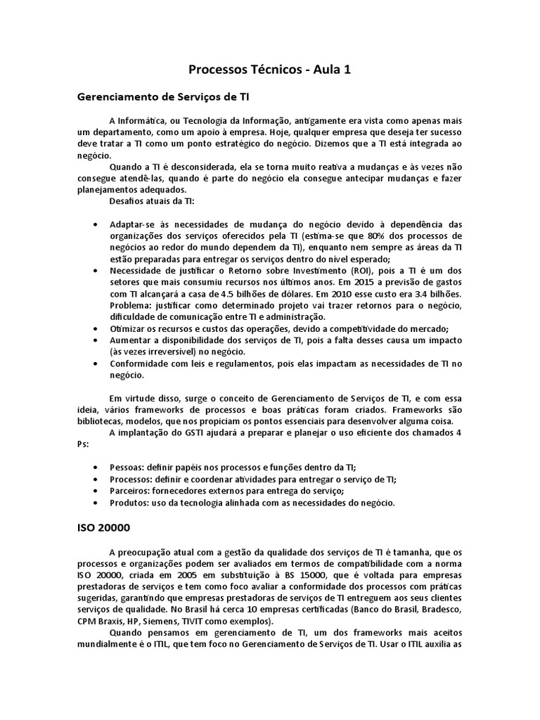 PRTE - Aula 1 | PDF | Itil | Tecnologia da Informação