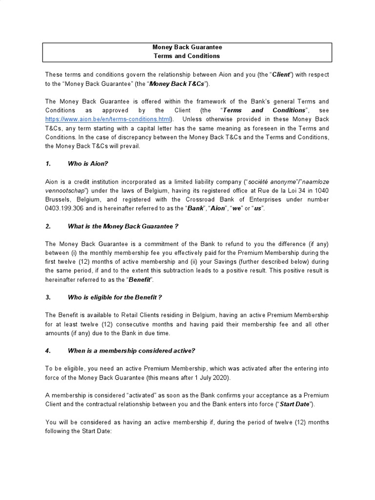 Money Back Guarantee Terms and Conditions PDF Interest Rates Interest