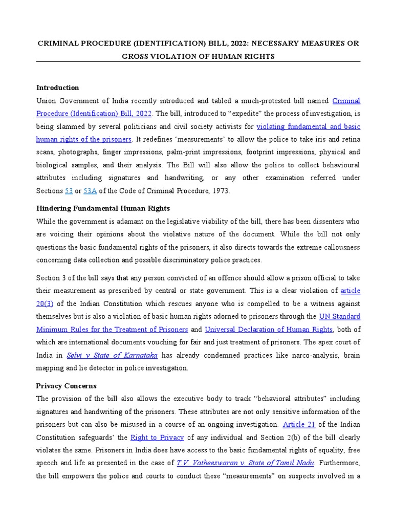 Criminal Identification Procedure Code Final PDF Crimes Crime & Violence